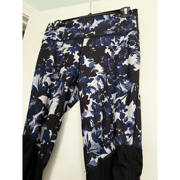 Fabletics Leggings Cashel Foldover Blue Floral Ruched Legs Athleisure Yoga M - Picture 7 of 8